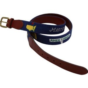 Masters Smathers & Branson Needlepoint Navy Icon Belt, size 32